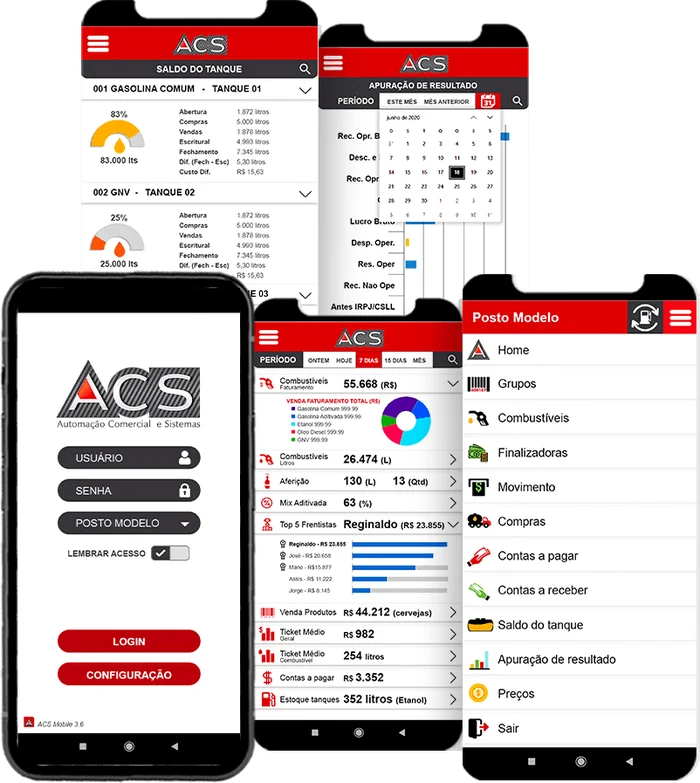 Telas do ACS Mobile no celular
